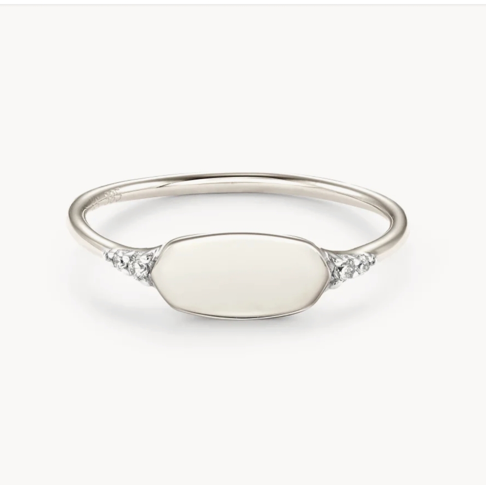 New Kendra Scott Fern 14k White Gold Band Ring in White Diamond - Picture 2 of 11